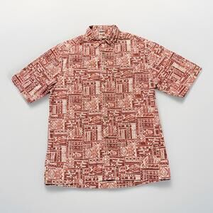 Hook & Tackle Shirt‎ Mens Medium Beige Fishing Gear Print Button Up Short Sleeve